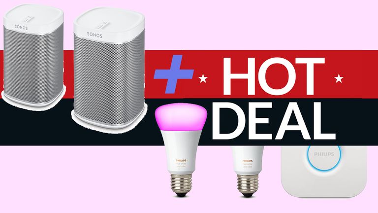 Philips Hue White + Colour Ambience Mini Starter Pack plus Sonos One deal 