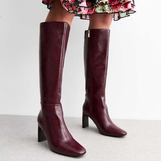 Burgundy Knee High Heeled Boots