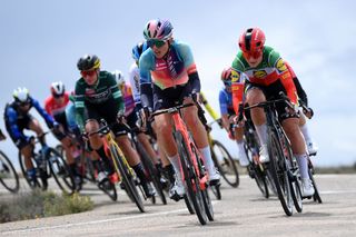 ZARAGOZA SPAIN MAY 01 LR Maike Van Der Duin of The Netherlands and Team CanyonSRAM Racing during the 10th La Vuelta Femenina 2024 Stage 4 a 1423km stage from Molina de Aragon to Zaragoza UCIWWT on May 01 2024 in Zaragoza Spain Photo by Alex BroadwayGetty Images