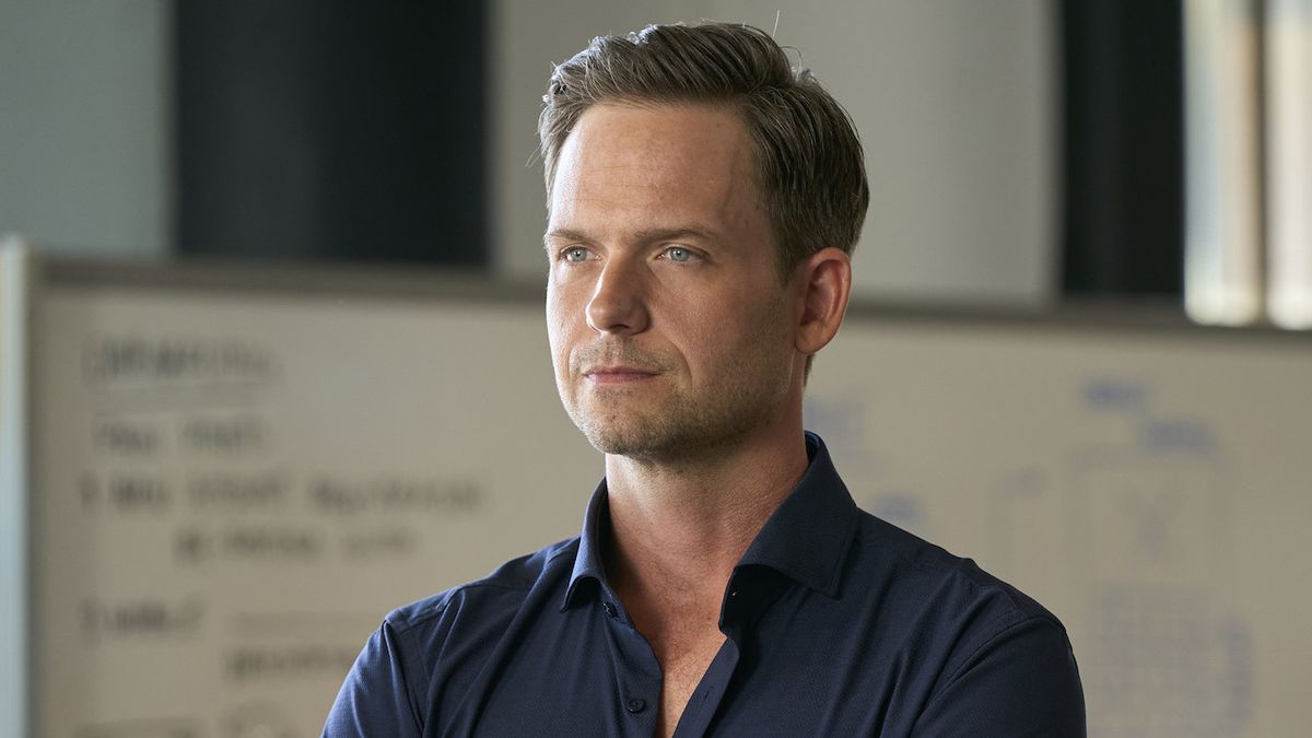 Patrick J. Adams standing in front of white board in Accused ep Marcus&#039; Story