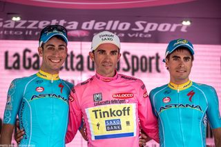 The final 2015 Giro d'Italia overall podium: Fabio Aru, Alberto Contador and Mikel Landa.