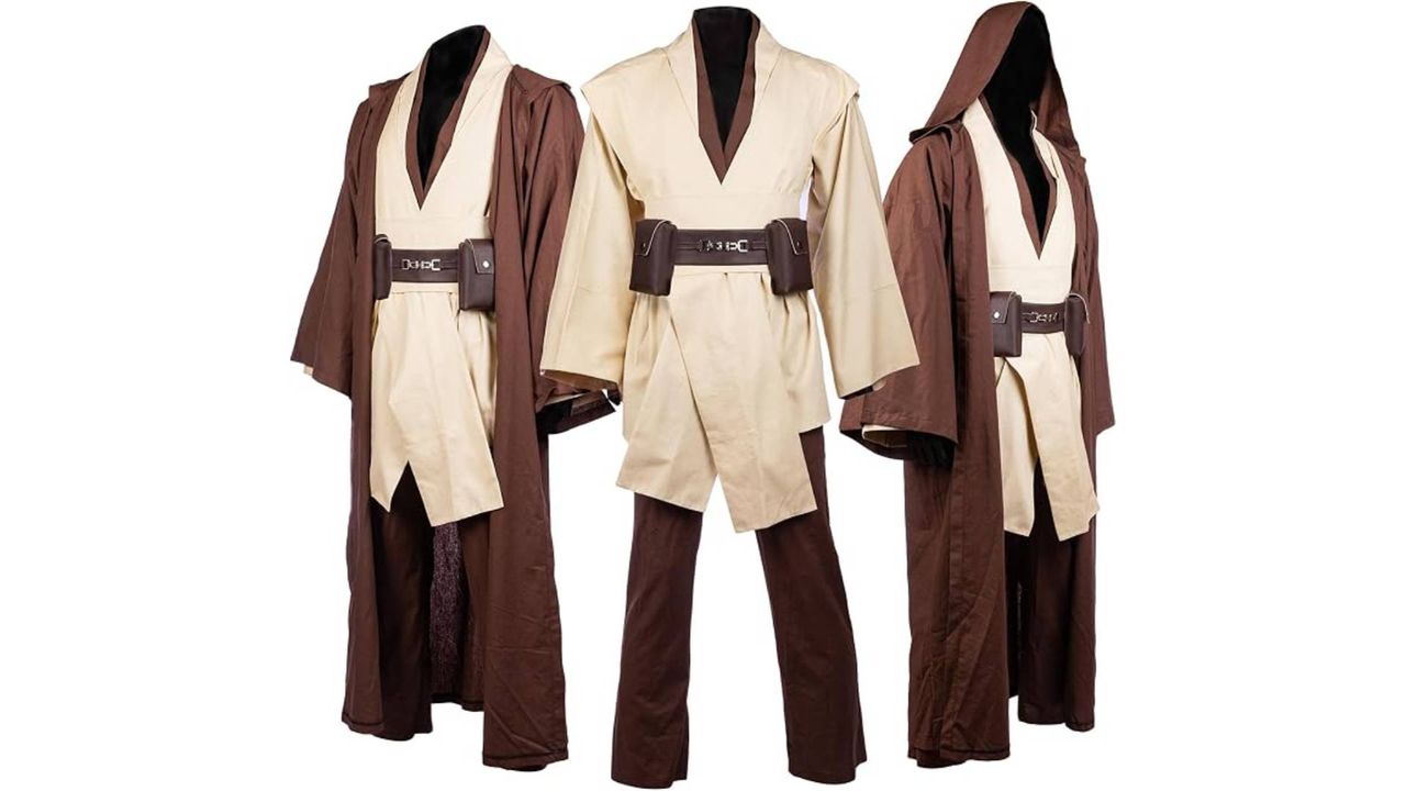 A Star Wars Jedi Outfit with and without hood and cloak.