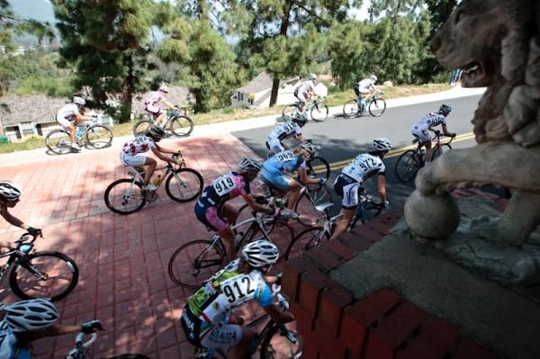 Riders near the top of the KOM.