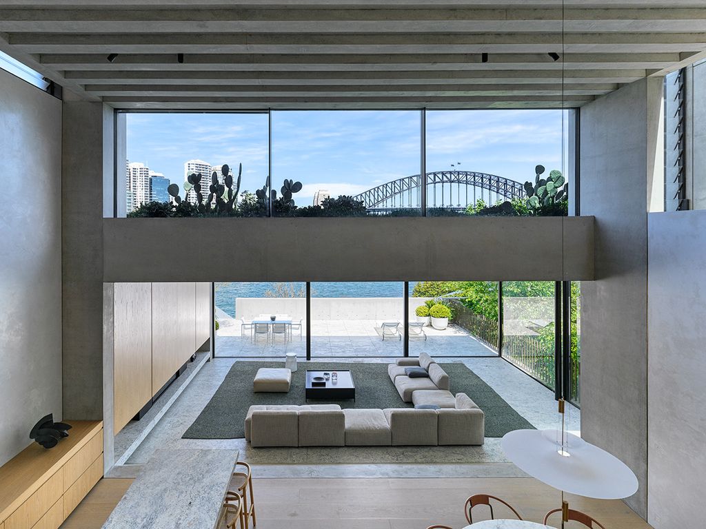 interior of Sydney house with view of Harbour Bridge