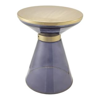 Tov Furniture Coral Transparent Blue Glass Round Side Table With Gold Iron Table Top