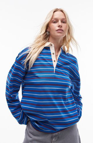 Stripe Long Sleeve Piqué Polo