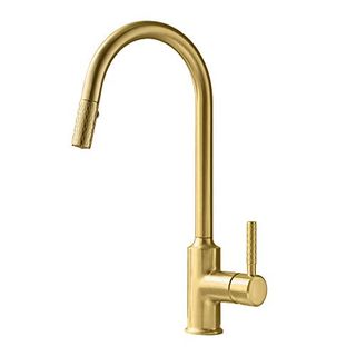 Turs Brushed Gold Kitchen Faucet Brass Kitchen Faucets With Pull Down Sprayer Single Handle One Hole High Arc Copper Kitchen Tap,fk002lg