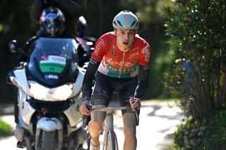 SIENA ITALY MARCH 02 Maxim Van Gils of Belgium and Team Lotto Dstny competes in the chase group during the 18th Strade Bianche 2024 Mens Elite a 215km one day race from Siena to Siena 320m UCIWT on March 02 2024 in Siena Italy Photo by Tim de WaeleGetty Images