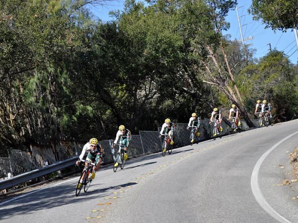 Neil Shirley leads his teammates down a sinuous descent.