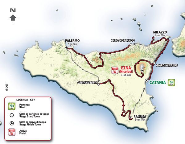 The route for the 2019 Giro di Sicilia