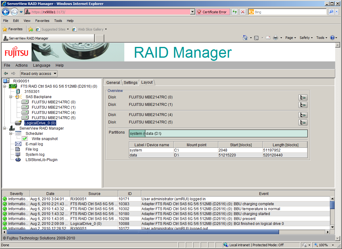 Along with hardware inventory and fault alerting, ServerView also provides remote RAID controller management.