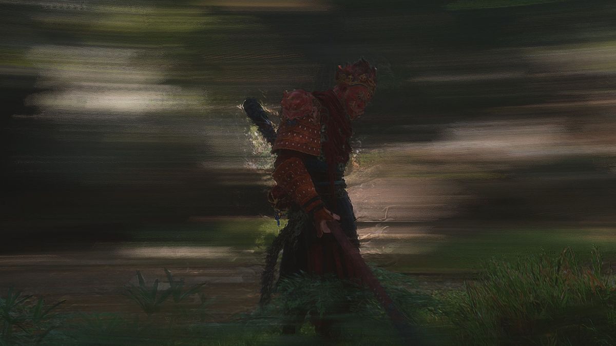 A screenshot from Black Myth:Wukong highlight the visual impact of using motion blur with frame generation