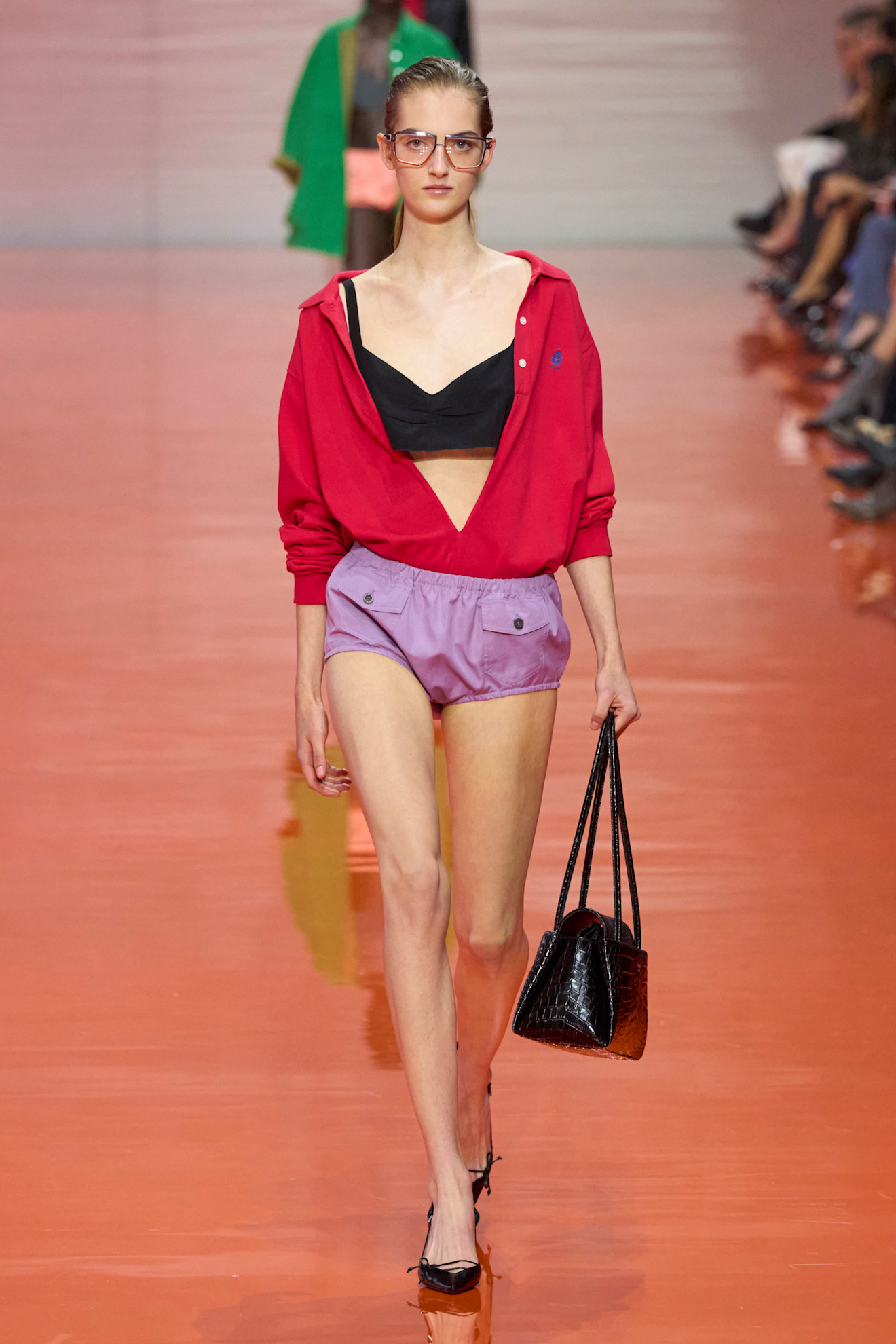 Model wears bloomers on the Prada runway.