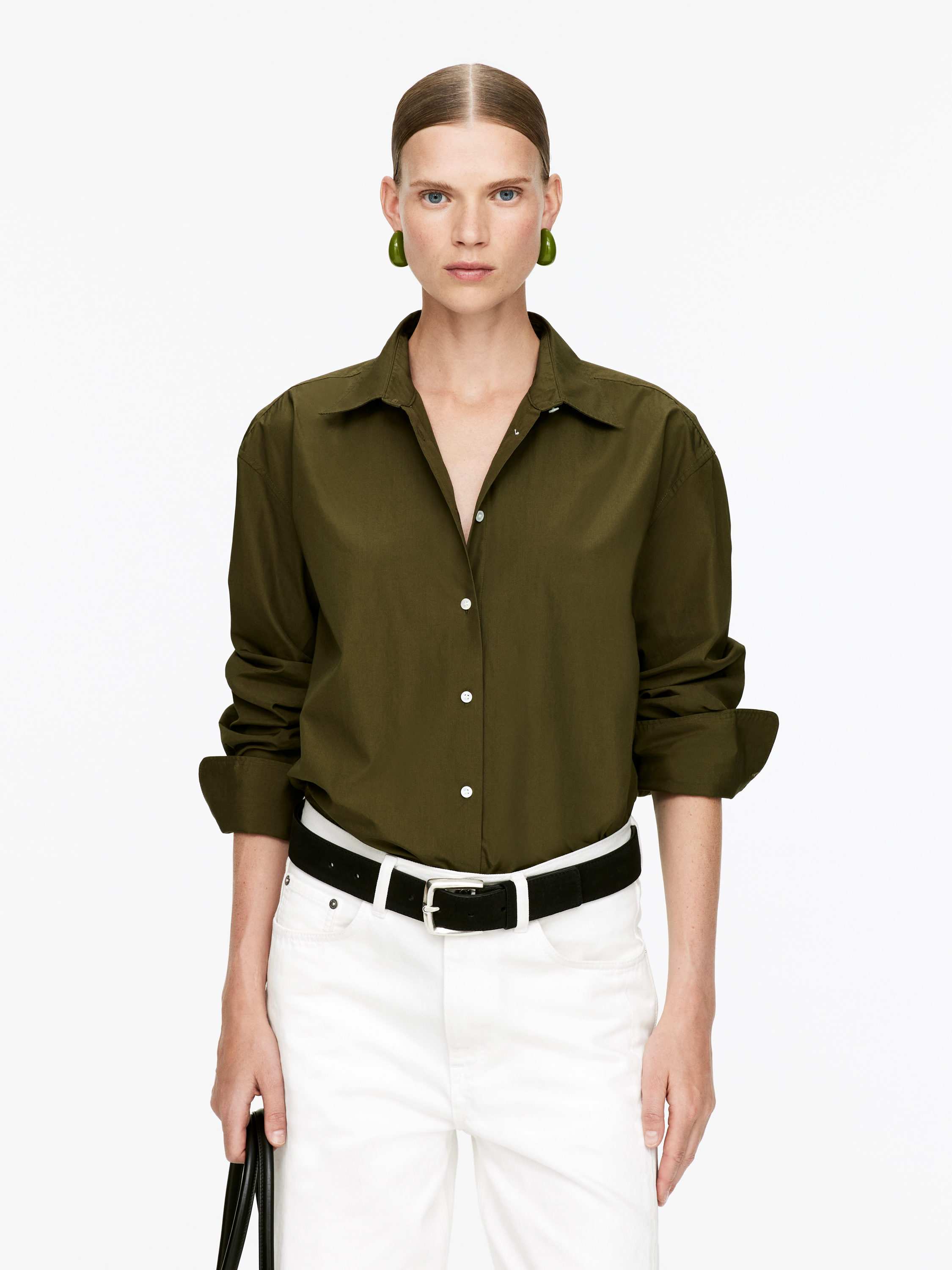 Cotton Poplin Shirt &amp;ndash; Khaki Green &amp;ndash; Women &amp;ndash; Arket Gb