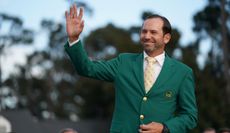 Sergio Garcia waves whilst wearing the Green Jacket