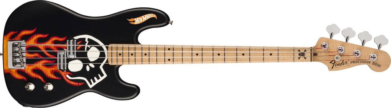 Fender Bone Shaker Precision Bass, Flat Black with Bone Shaker Graphic