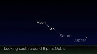 Saturn and the moon will appear close together in the evening sky on Oct. 5, 2019.