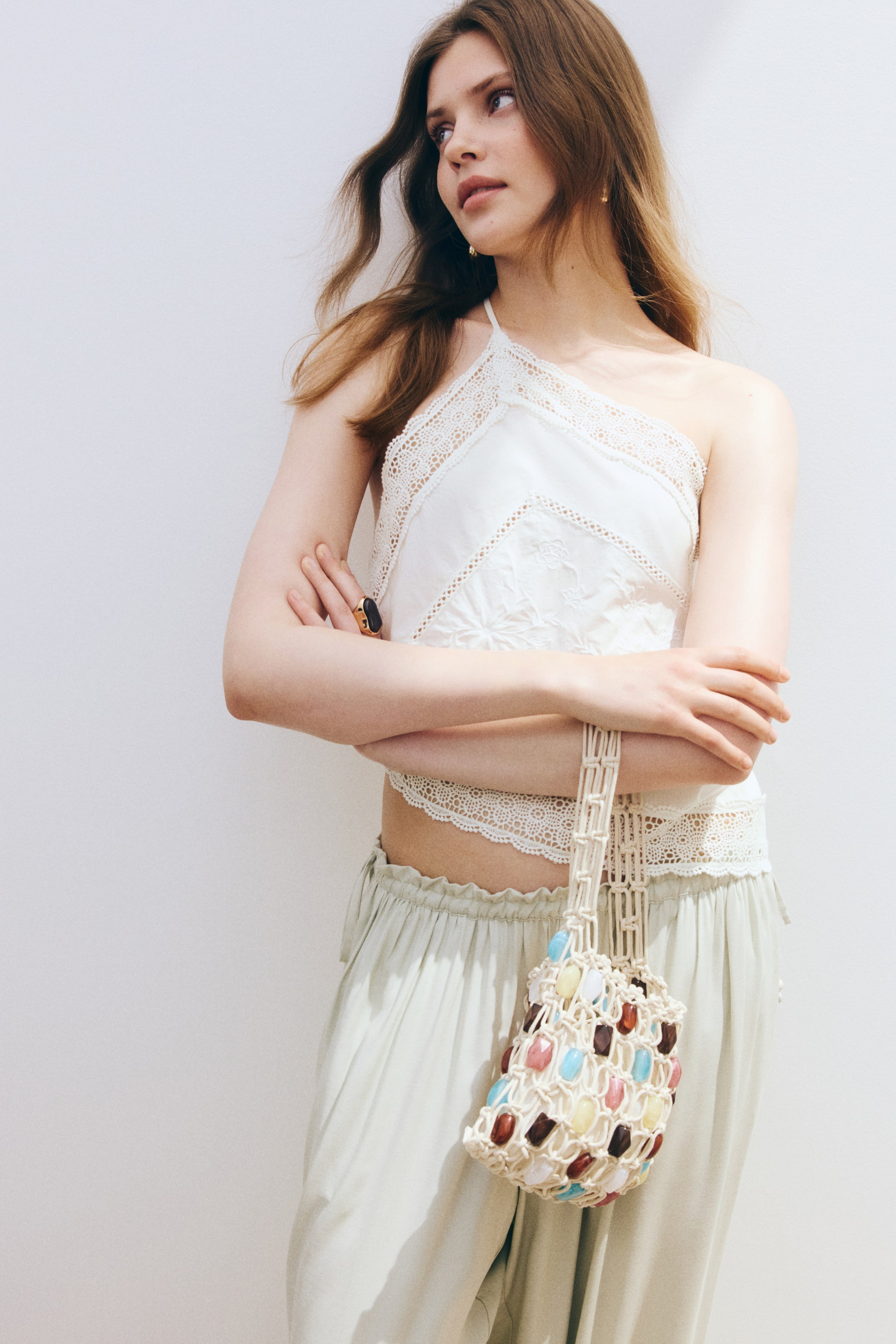 Lace-Trimmed One-Shoulder Top