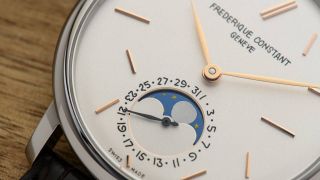 Close up of the Frederique Constant Slimline Moonphase Date Manufacture