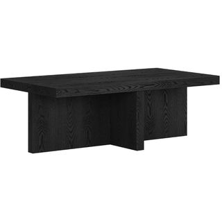 A rectangular, black coffee table