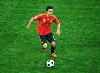 Xavi in action for Spain against Russia at Euro 2008.