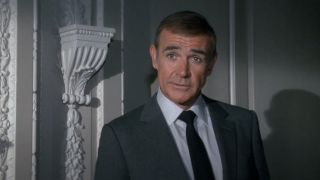 Sean Connery standing in M's office in conversation in Never Say Never Again.