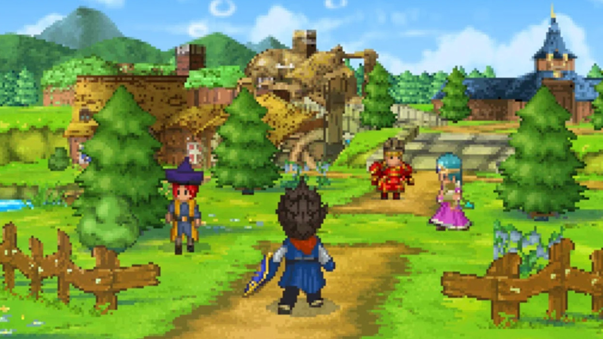 The hero wlaking through a village during the classic RPG Dragon Quest 9: Sentinels Of The Starry Skies