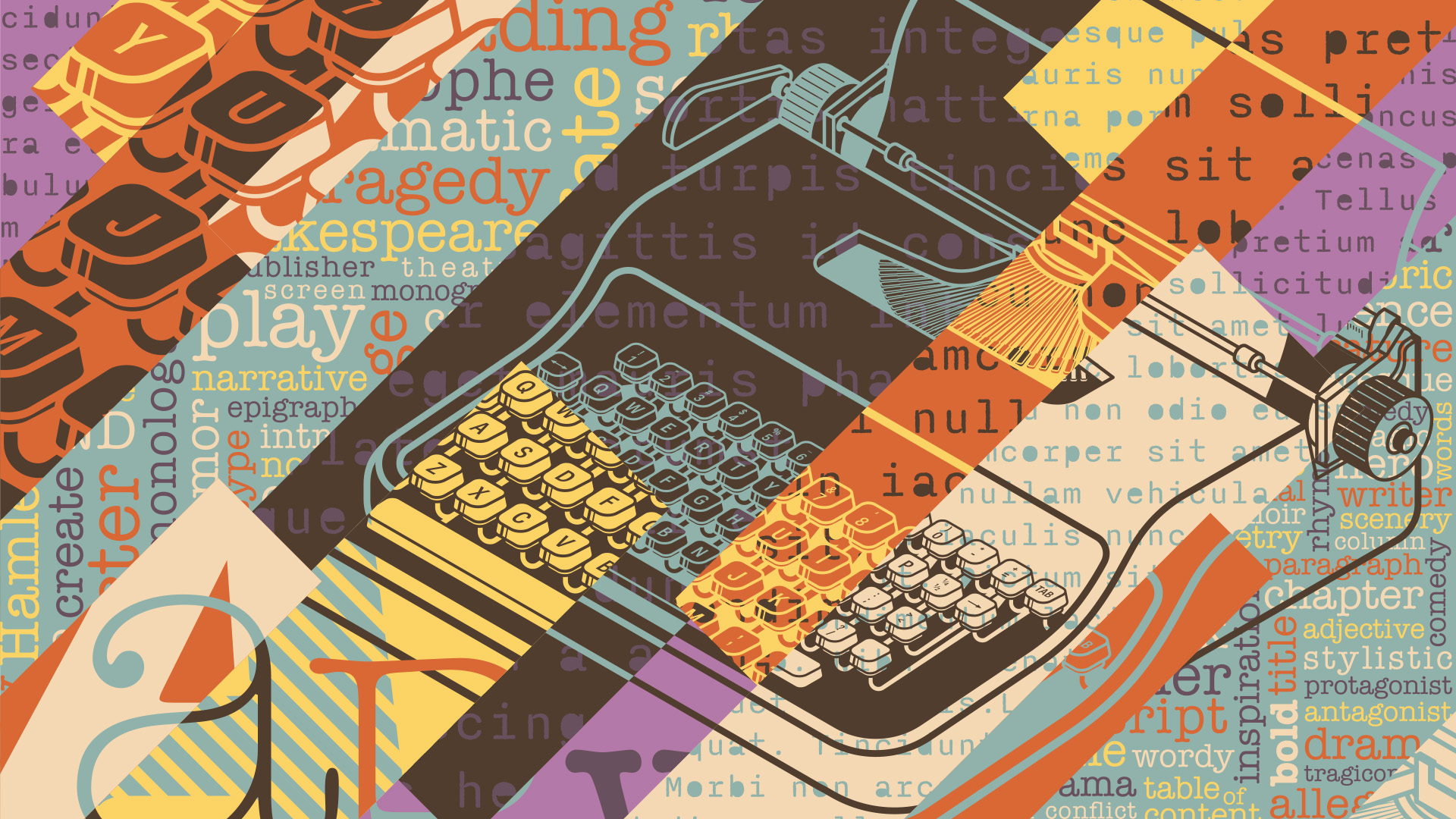 Best typewriter fonts on a colourful collage background