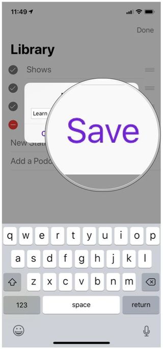 Apple Podcasts new station create save button