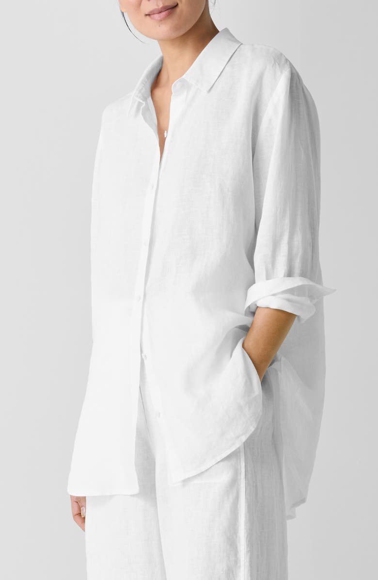Classic Collar Organic Linen Long Button-Up Shirt