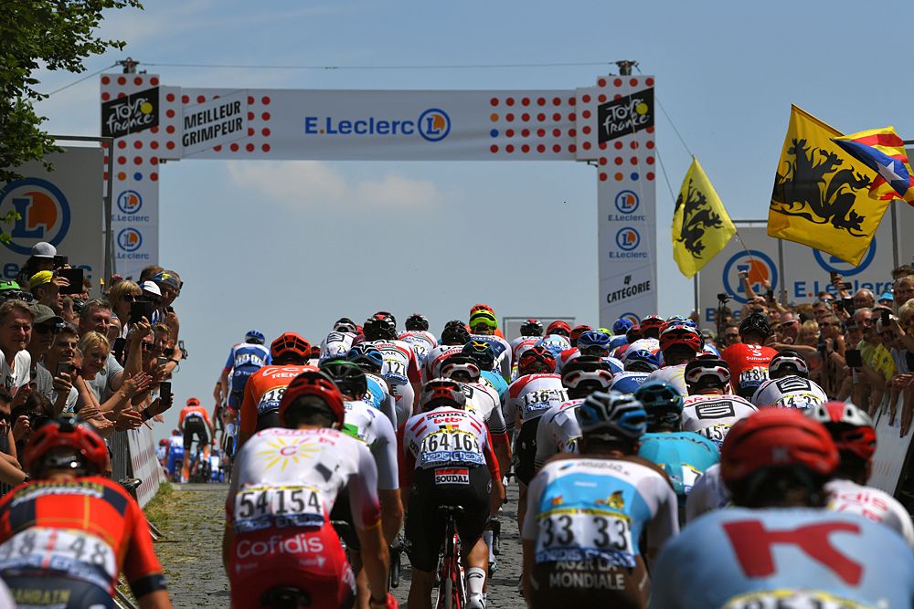 The peloton during stage 1 start at the Tour de France