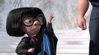 Edna Mode is horrified by Mr. Incredible's torn costume in The Incredibles