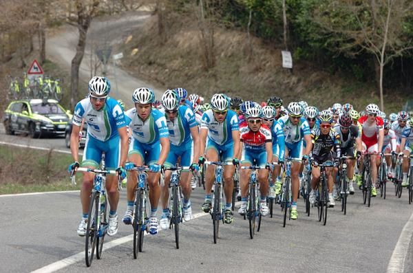 Team NetApp sets the pace in the peloton.