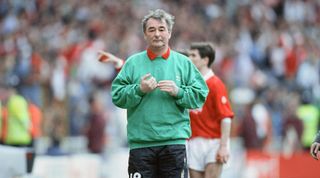 Nottingham Forest manager Brian Clough at the 1992 League Cup final between Nottingham Forest and Manchester United at Wembley Stadium in London, United Kingdom