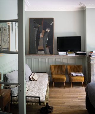 living space with grey walls