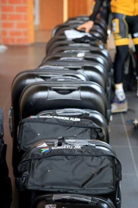 No guessing who owns which bag. MTN-Qhubeka riders get the custom treatment on their cases