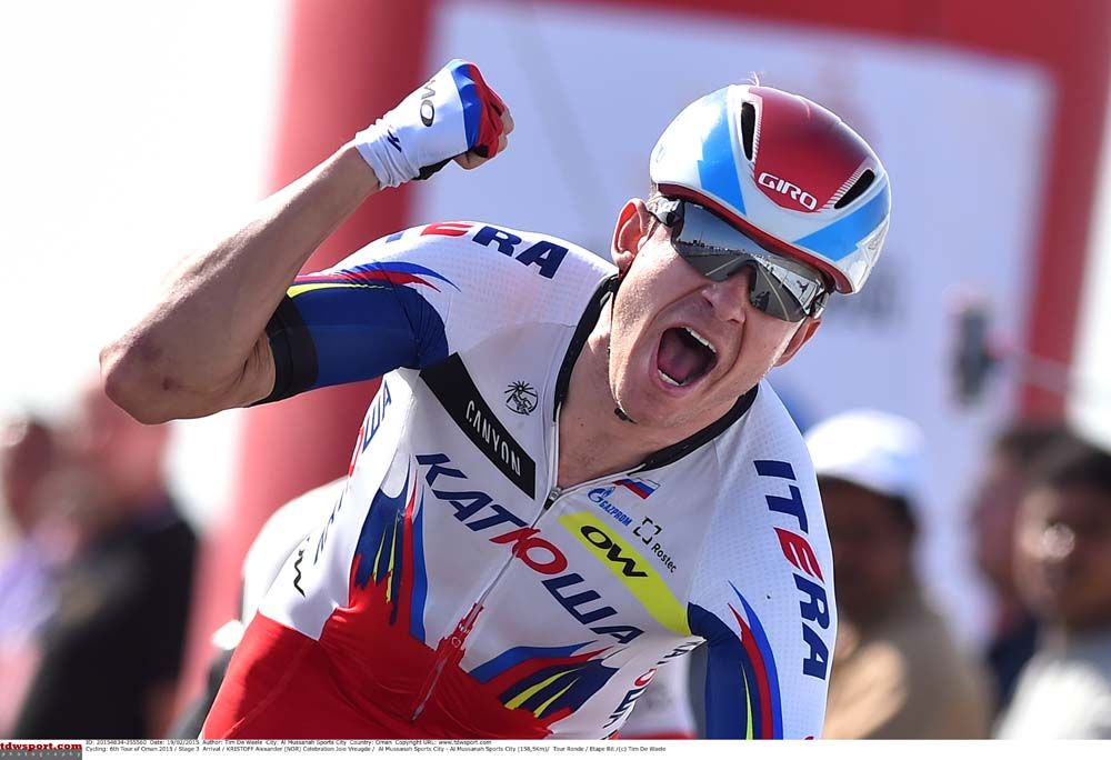 Alexander Kristoff (Katusha) celebrates his victory