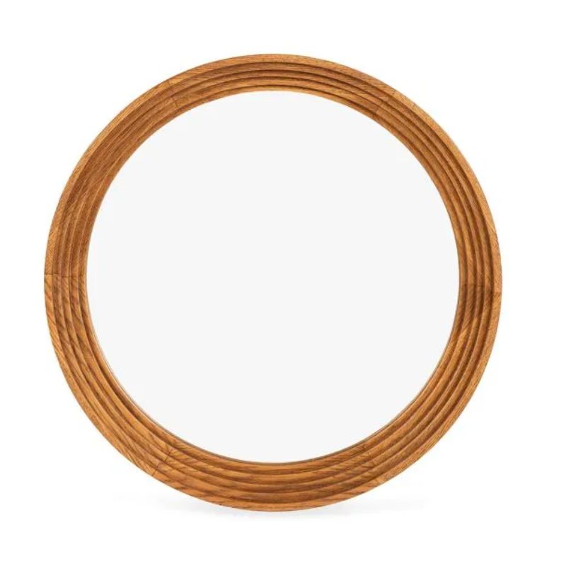 round warm oak mirror