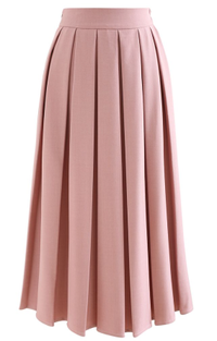 Pastel Candy Front Pleated Midi Skirt in Pink, $43.90