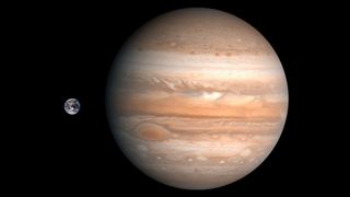 A size comparison of Earth and Jupiter
