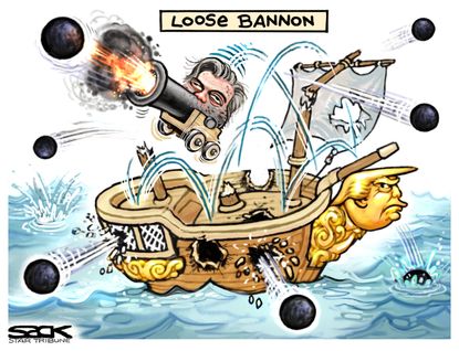 Political cartoon U.S. Trump Bannon breakup