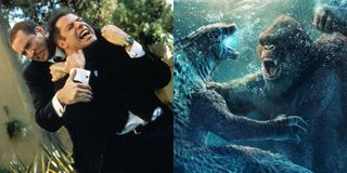 Nicolas Cage and John Travolta in Face/Off and the Godzilla vs. Kong poster