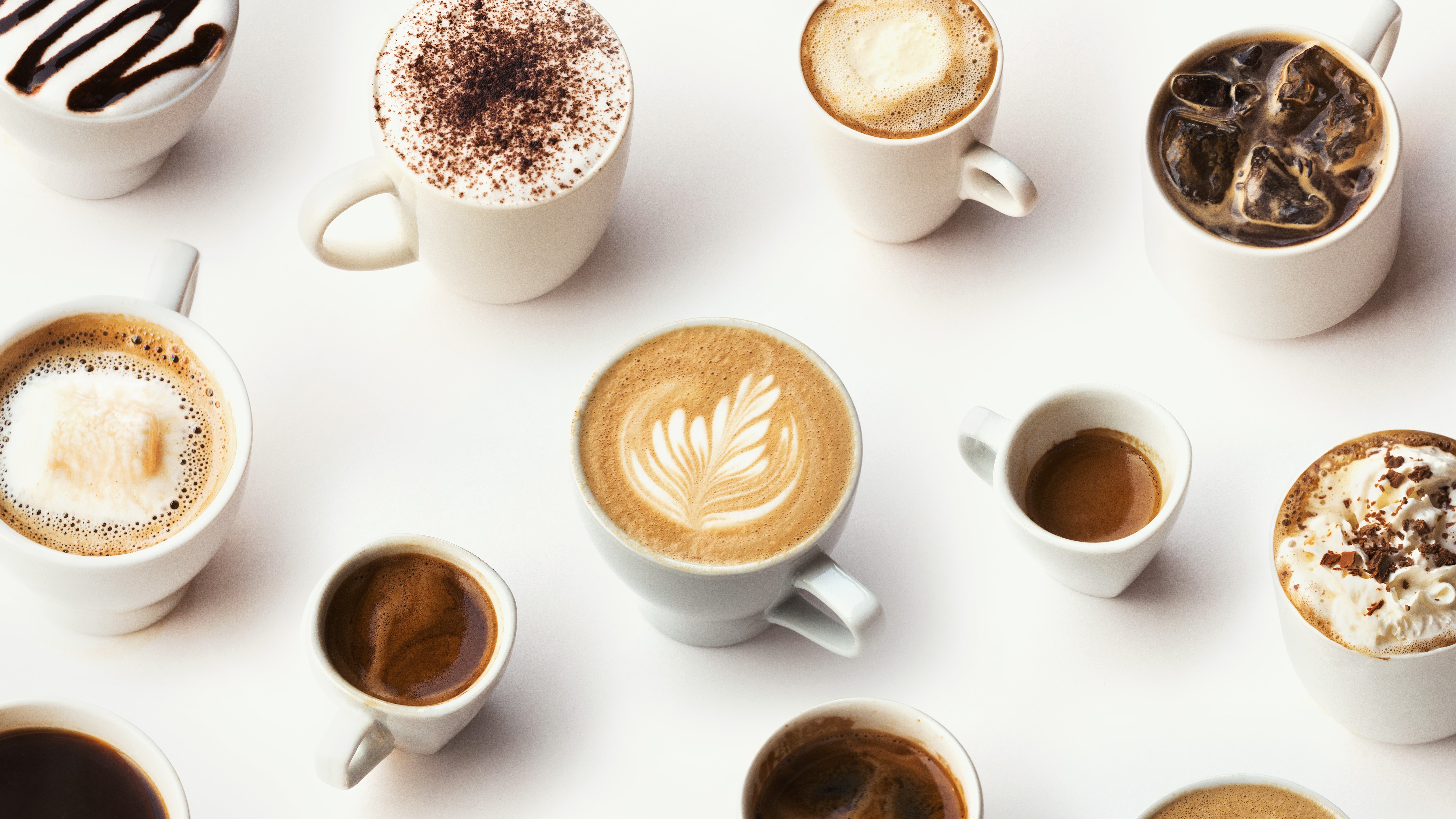 different types of coffee on white background