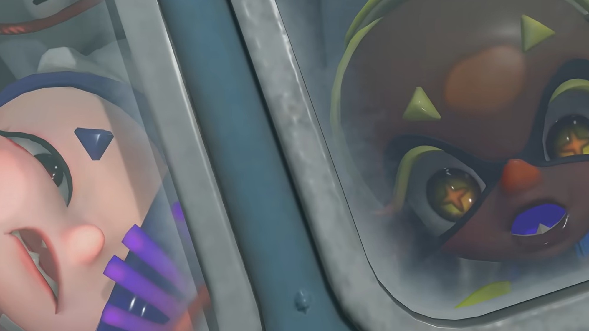 Faces pressed up against windows in Splatoon Raiders