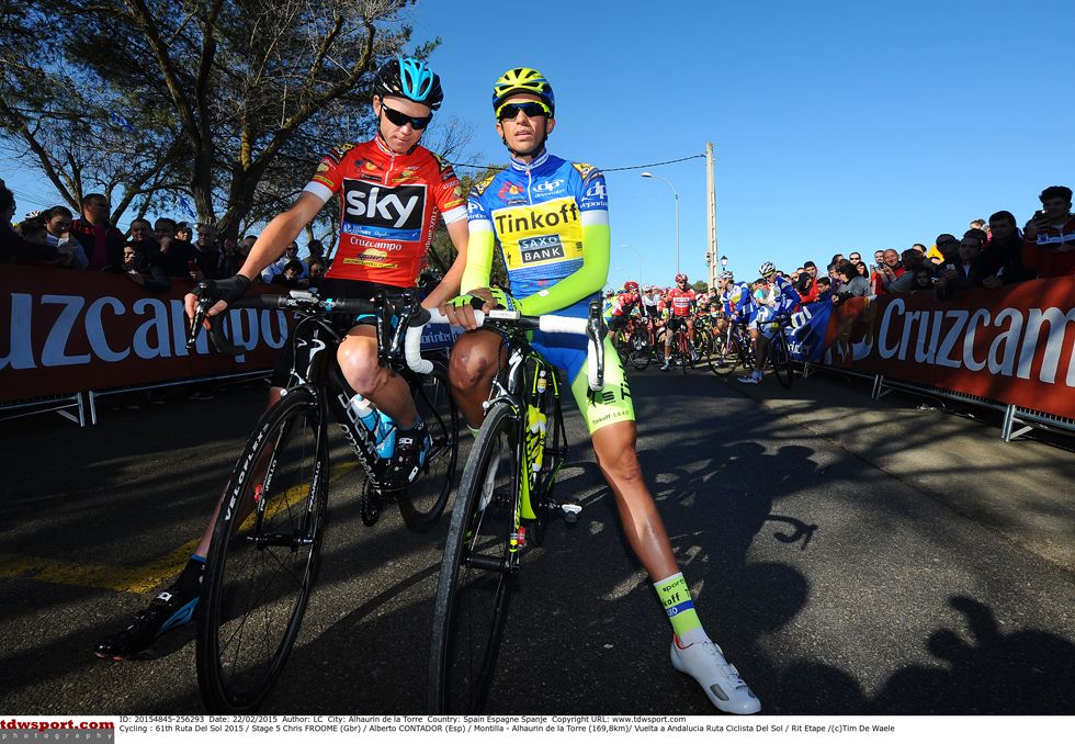 Chris Froome and Alberto Contador on the startline in Andalucia