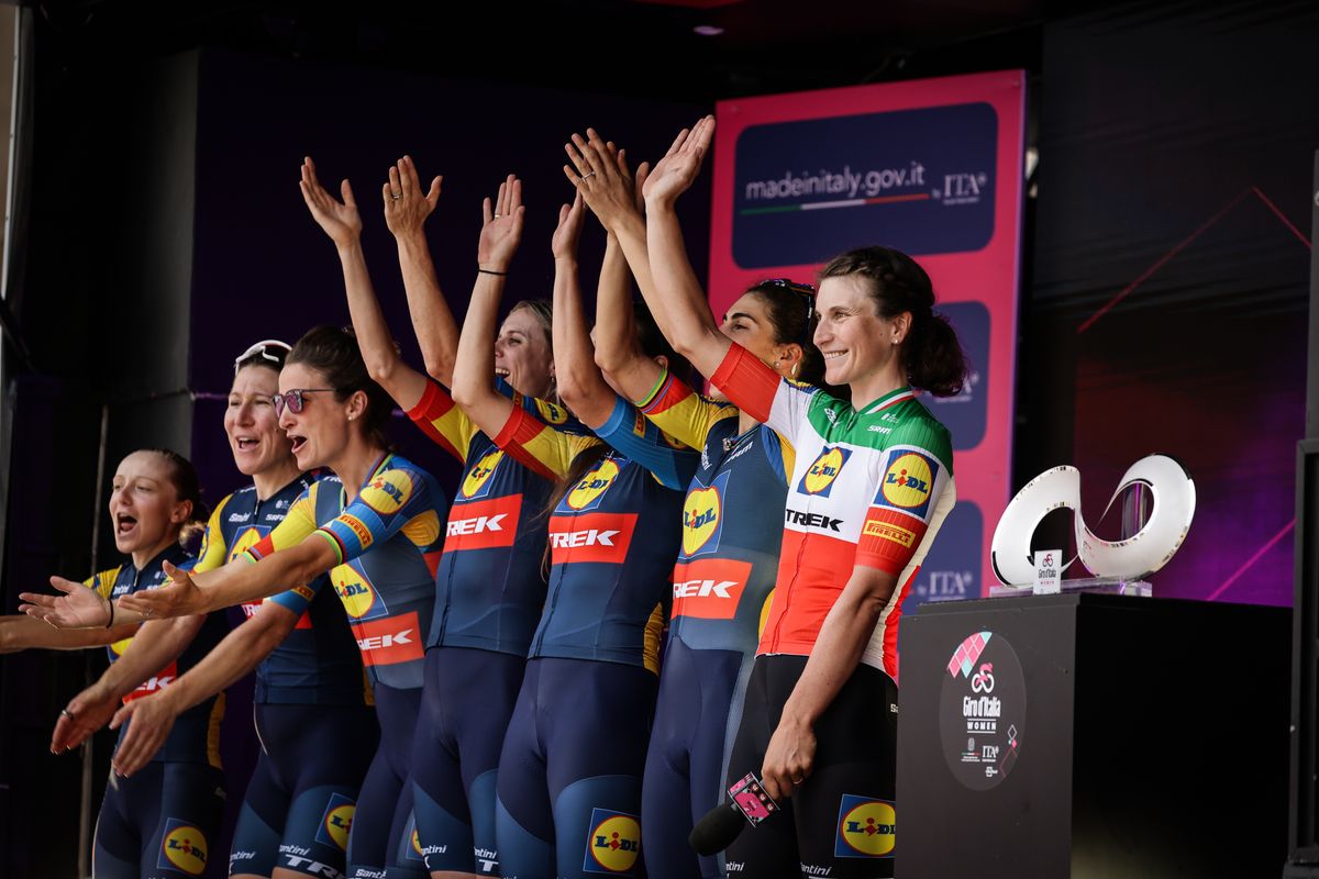 during the team presentation ahead of the Giro dItalia Women cycling race in Brescia The race starts on Sunday July 7 with the first stage Tudor ITT over 157km from Brescia to Brescia North west Italy Saturday July 6 2024 Sport cycling Photo by Alessandro GarofaloLapresse