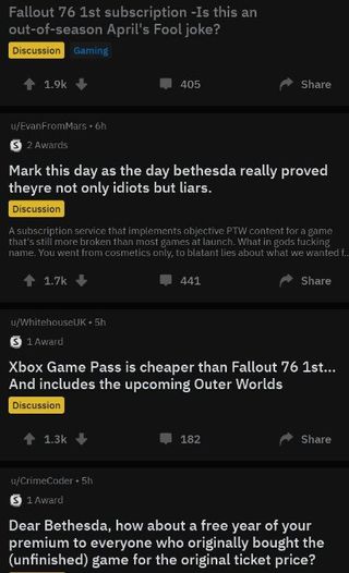 Reddit: Fallout 76 community reacts to Fallout First.