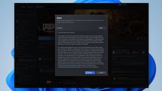 The Doom privacy policy notice in Steam.