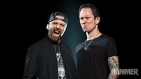 Matt Heafy and Matt Tuck pulling scary faces