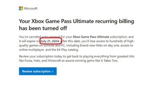 email from Microsoft confirming end date of subscription